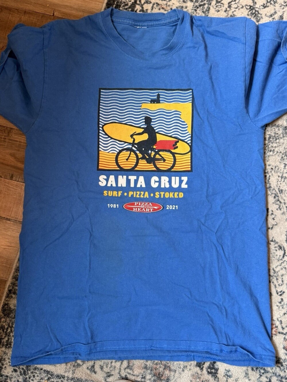 2021 Pizza My Heart Santa Cruz Blue Men's Graphic Surf Pizza Crew Neck T-Shirt